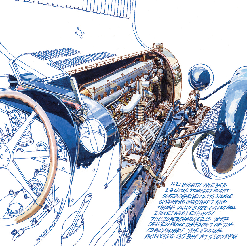1927 Bugatti Type 35B From an original drawing by Peter Hutton with many